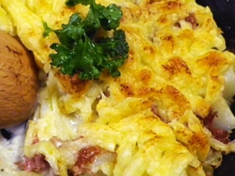 グリルパンで、じゃがたまコンビーフのチーズ焼き